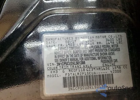 2019 Nissan Kicks S z USA, uszkodzony, nr VIN 3N1CP5CU2KL501386